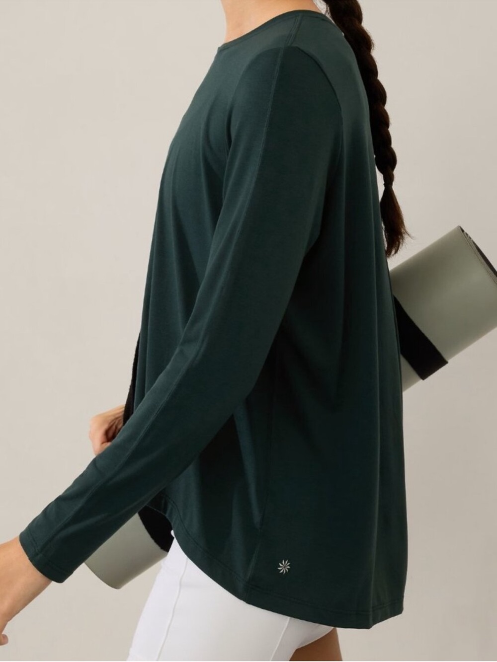 Athleta With Ease Long Sleeve Flowy Modal Top - Oversized XS Dark Teal Green
